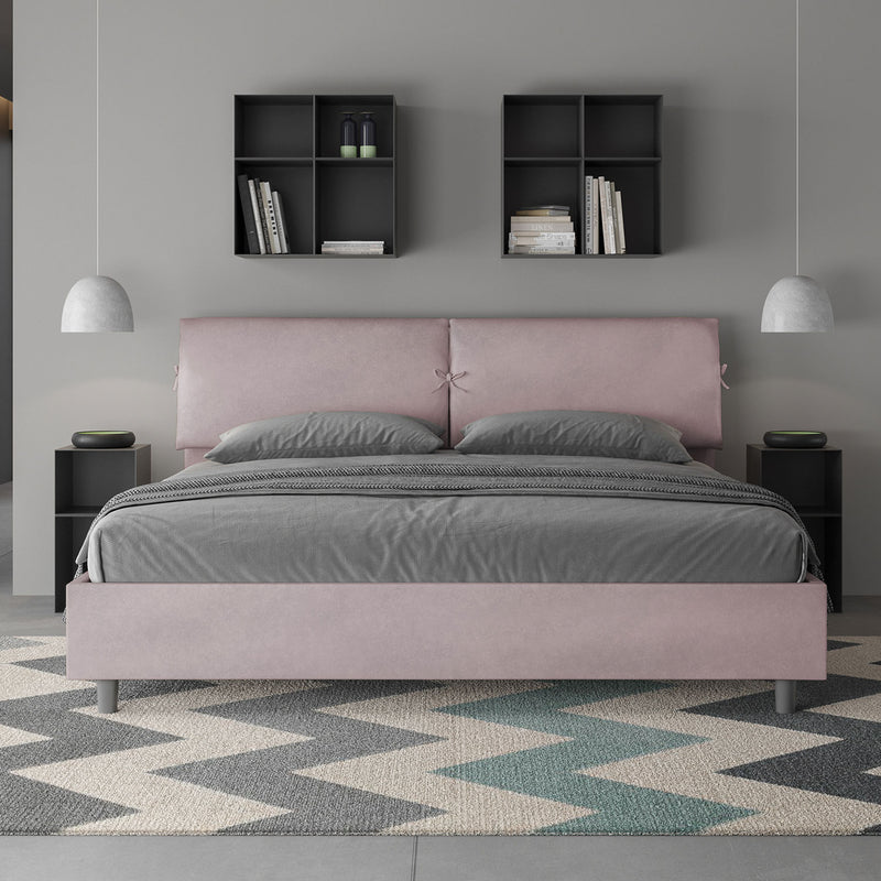 Letto Matrimoniale Testata con Cuscini Imbottito in Microfibra Mados Glicine Varie Misure