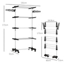 Stendino Verticale 4 Ripiani Regolabili 142x55x172 cm in Acciaio e Plastica Nero e Argento 