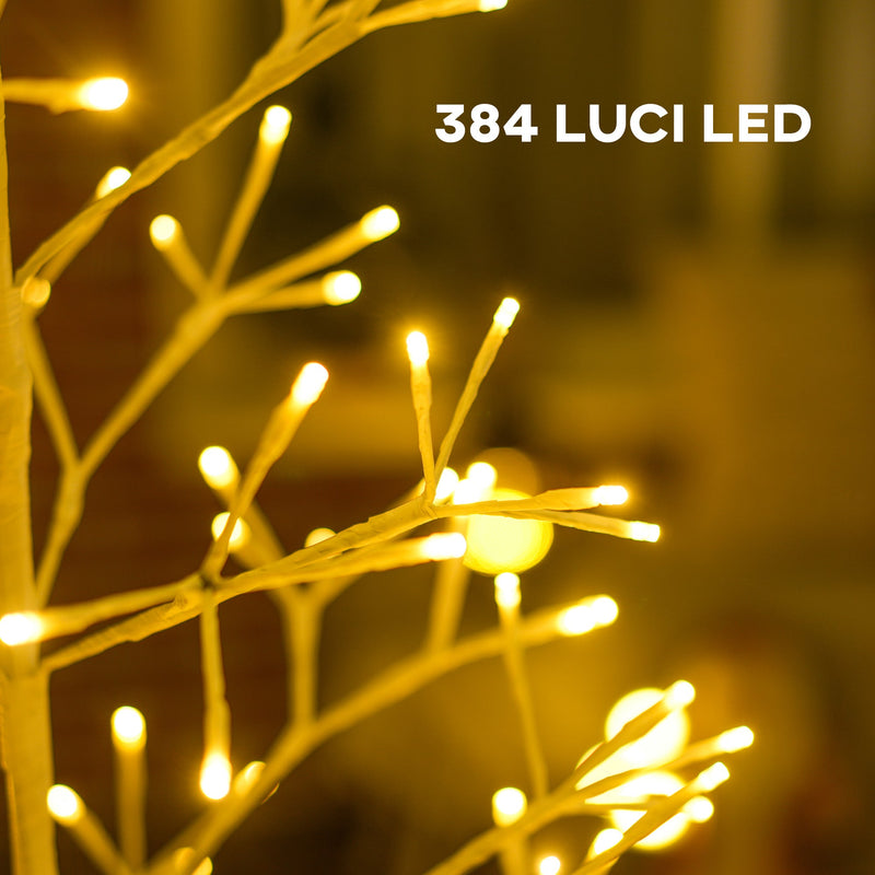 Albero di Natale Artificiale 180 cm 384 Luci LED Bianche per Interni ed Esterni al Coperto Bianco 