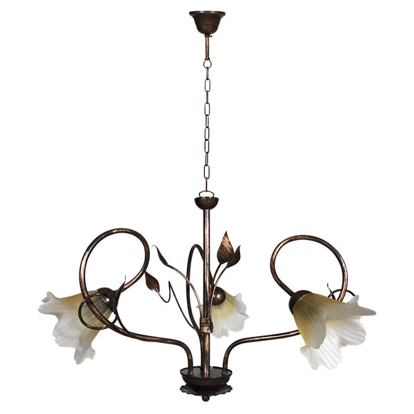 Lustre 3xE14 Cadre Marron Cuivre Doré Verre Satin Dégradé Ambre E-Energy Melania acquista