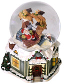 Palla di Vetro Natalizia 13x15,5x11,5 cm con Neve e Musica Tetto con Babbo Natale