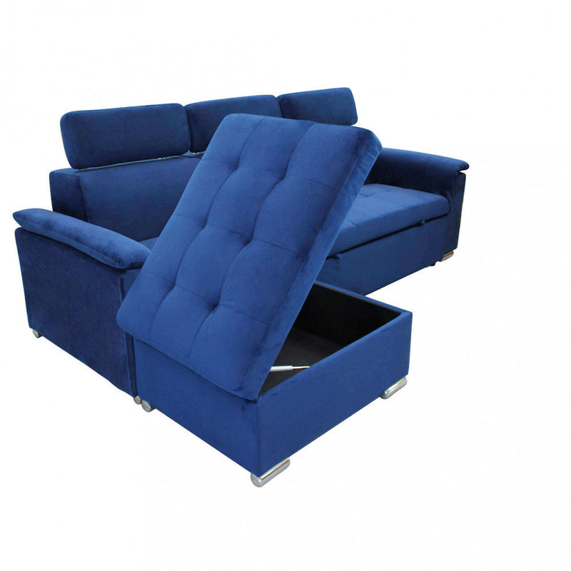 Divano Letto Derrick 234x148x84 cm in Tessuto Blu