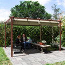 Gazebo Pergola da Giardino 382x300x232 cm con Tetto Retrattile in Poliestere e Alluminio color Legno  