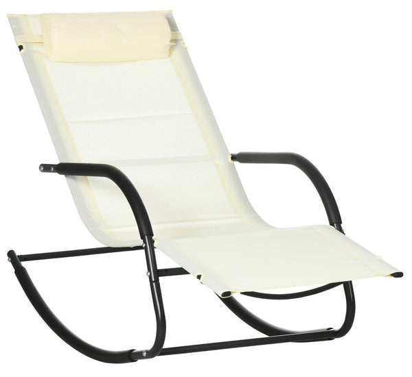 prezzo Transat de jardin à bascule 67x144x87 cm en acier et polyester gris et beige