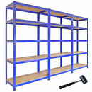 Set 3 Scaffali 5 Ripiani ad Incastro 90x50x180 cm e Martello Piani in MDF Struttura in Acciaio Blu