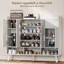 Scarpiera Ingresso 120x35x100 cm con 4 Ante Push-to-Open Ripiani Regolabili Cassetto e 3 Vani Aperti in MDF e Legno di Pino Bianco      