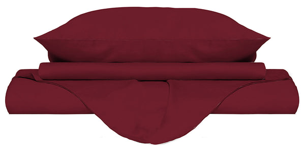 Housse de couette double avec sac et taies d'oreiller bordeaux unies sconto