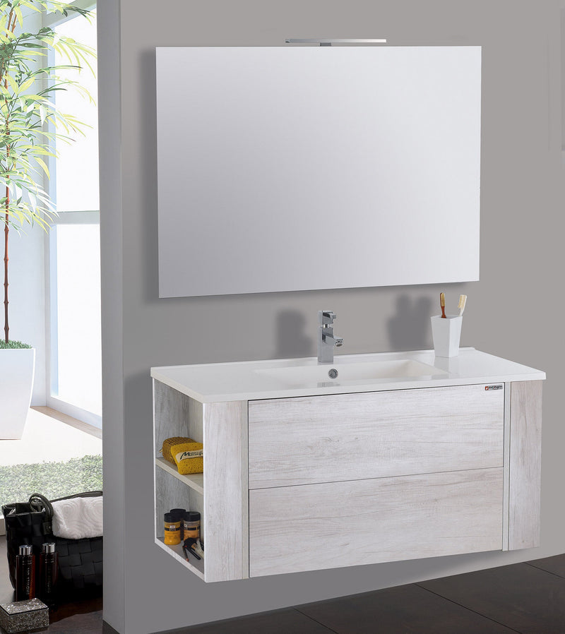Mobile da Bagno Sospeso 100cm Mazzoni Gold Bianco Frassinato