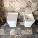Coppia di Sanitari WC e Bidet a Terra Filo Muro in Ceramica 36,5x56,5x41cm Bianco