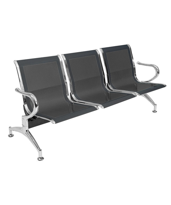 Banc de salle d'attente 3 places en acier noir sconto