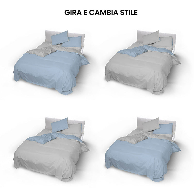 Copripiumino con Sacco e Federe Doubleface Azzurro\/Grigio Chiaro Varie Misure