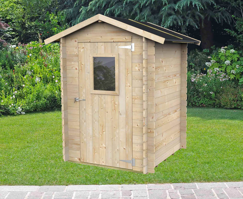 Casetta Box da Giardino per Attrezzi 146x146 cm con Porta Finestrata in Legno Naturale