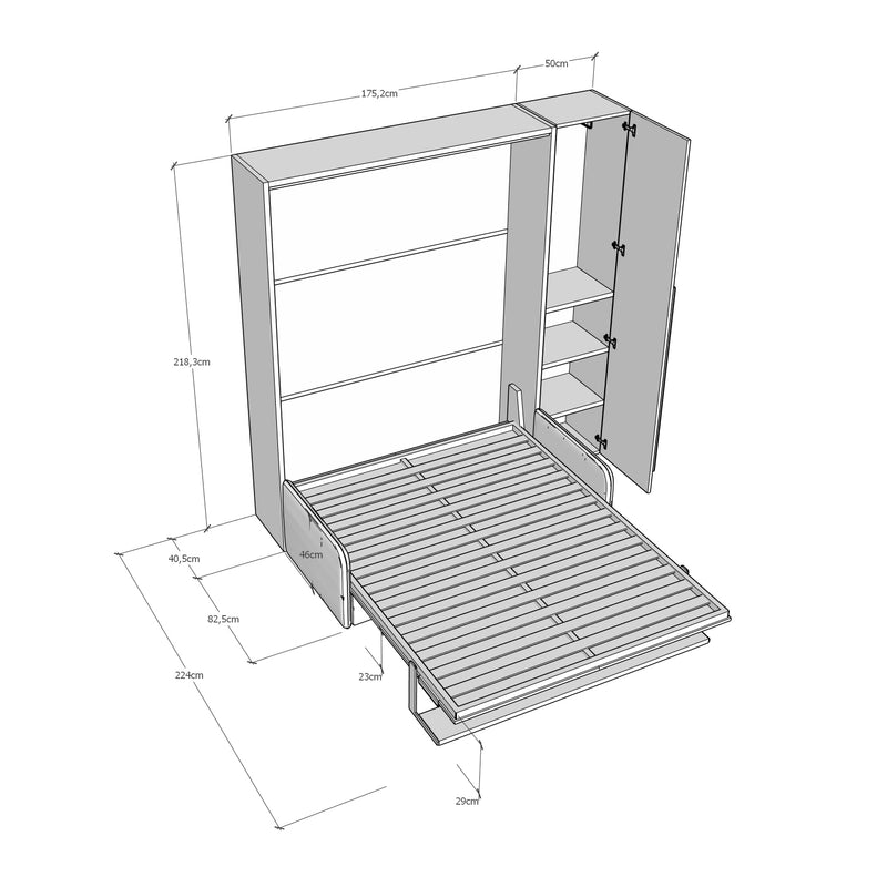 Letto Matrimoniale Francese A Scomparsa 140 Versia Con Divano Mensola E Armadio 1 Anta Dx Bianco      