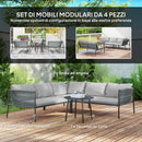 Salotto da Giardino con Divano Angolare Modulabile e Tavolino da Caffè in Rattan Grigio   