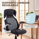 Sedia da Ufficio Ergonomica 68x76x109-117 cm con Supporto Lombare e Altezza Regolabile in Tessuto Effetto Lino Nero      