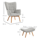 Poltrona da Salotto con Pouf Poggiapiedi 72x80x101 cm in Velluto a Costine Grigio  