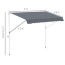 Tenda da Sole a Bracci Avvolgibile 400x120H cm con Struttura Telescopica Grigio   