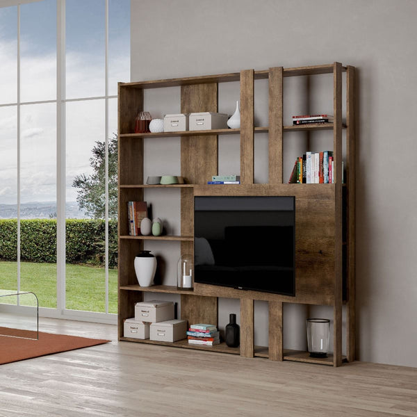 sconto Libreria Moderna 5 Ripiani con Pannello per TV 178x36x204 cm in nobilitato Marrone