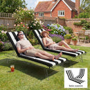 Set 2 Cuscini per Sedie da Esterno 183x54x6,5 cm con 6 Lacci di Fissaggio in Cotone Nero e Bianco      