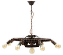 Lampadario Ingranaggio Double Ø73,5x16 cm in Ferro e Legno Nero e Rame