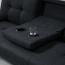 Divano Letto 3 Posti Reclinabile con Bracciolo Tavolino a Ribalta  in Tessuto Effetto Lino Grigio  