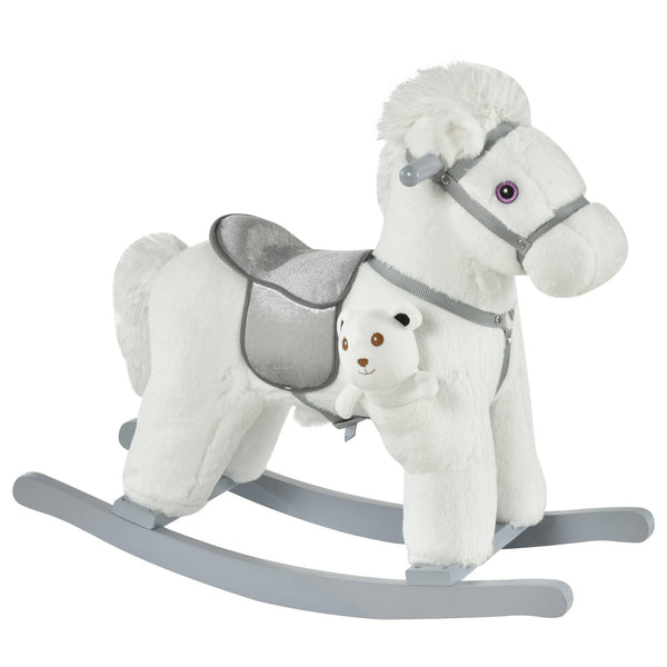online Cheval à bascule en peluche et bois avec ours blanc et sons