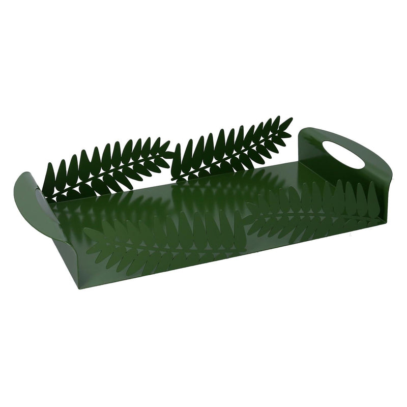 Vassoio Rettangolare 41x20xh6,5 cm in Metallo Design Foglia Alloro Verde Scuro