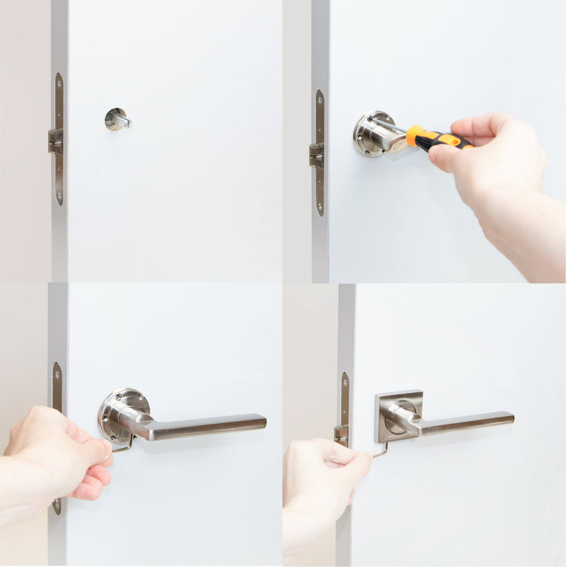 Maniglie Perth per Porta da Interno con Rosetta 50 x 50 mm Alluminio e Zama Nickel 1 Set. Emuca