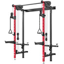 Power Cage Stazione Fitness Pieghevole 184x123x209 cm Rack con Barra Trazioni e Sistema Puleggia Cavi in Acciaio Q195 Rosso