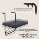 Tavolino da Balcone Pieghevole e Regolabile, in Alluminio e Legno Composito, 60x40x55-64 cm, Nero      