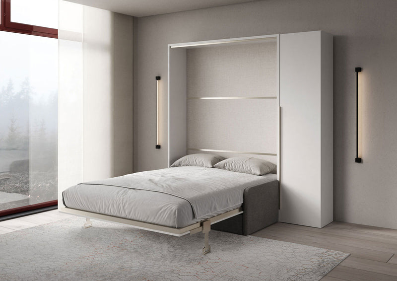 Letto Matrimoniale Francese A Scomparsa 140 Versia Con Divano E Armadio 1 Anta Dx Bianco      