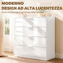 Cassettiera 4 Cassetti Moderna 70x34x79 cm con Guide Scorrevoli in Truciolato Bianco Lucido      