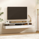 Set di 2 Comodini Sospesi 35x32x22,5 cm con Cassetto e Mensola Aperta in Legno Bianco      