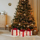 Set 3 Pacchi Regalo Natalizi Luminosi 25-20-15 cm con Stelle e 48 LED Bianco Caldo in Filo di Cotone Bianco      