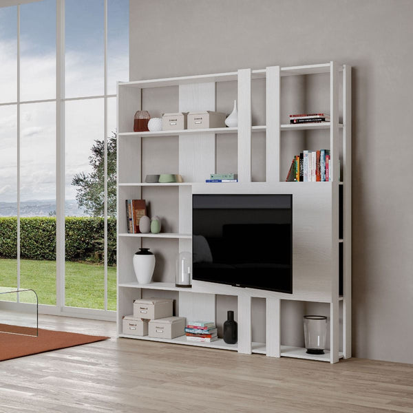 acquista Libreria Moderna 5 Ripiani con Pannello per TV 178x36x204 cm in nobilitato Bianco