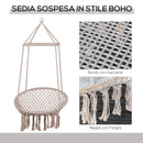Amaca Sedia Sospesa ad Altalena in Legno e Corda di Cotone Beige 80x140 cm 