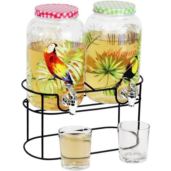 Dispenser Bibite con Rubinetto In Vetro 2 x 3Lt Erogatore Acqua Bevande Con Stand acquista