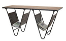 Tavolinetto Porta Giornali "V" 120x43x62,5 cm in Ferro e Legno di Abete e PU Nero e Marrone