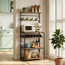Scaffale Cucina a 5 Livelli Stile Industriale 59x40x143,5 cm con 6 Ganci e Portabottiglie in Truciolare e Metallo Noce      