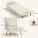 Poltrona Letto Singola 3 in 1 72x75x85 cm Reclinabile su 5 Livelli con Cuscino e Seduta Imbottita in Tessuto Effetto Lino Crema      