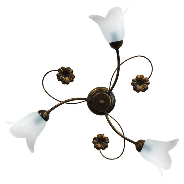 prezzo Plafonnier 3xE14 Cadre Or Marron Verre Blanc Albâtre E-Energy Vera