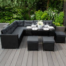 Set Salotto da Giardino 240x186x70 cm ad Angolo con Tavolo e Box Contenitore in Rattan Nero