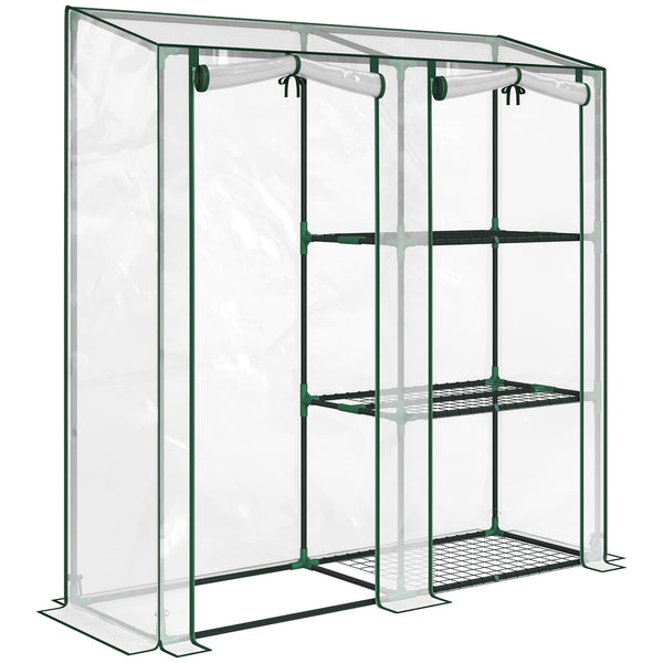 Serra Verticale a 2 Sezioni con 3 Ripiani 143x45x151 cm in Plastica e Acciaio Verde Scuro e Trasparente acquista