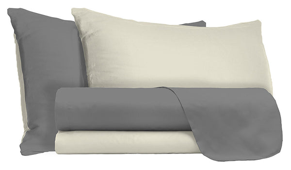 Ensemble de draps et taies d'oreiller double face fumé/crème différentes tailles sconto