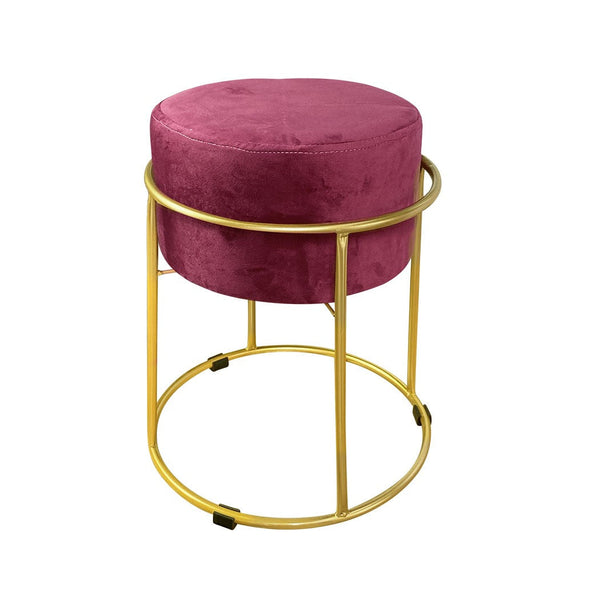 acquista Pouf en Velours Bordeaux 44x38 cm avec Structure en Métal Doré