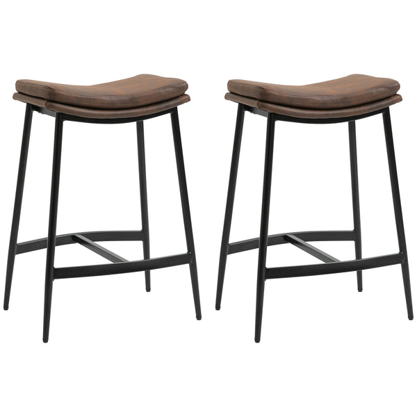 Set 2 Sgabelli da Bar in Stile Industriale 48,5x38,5x68,5 cm in Finta Pelle Nero e Marrone sconto