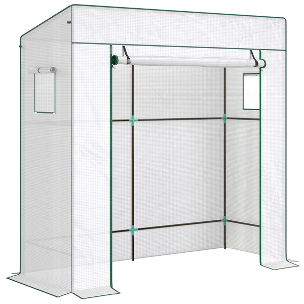 acquista Serra per Piante 196x77x197 cm con 2 Finestre Laterali a Rete e Ingresso Avvolgibile in PE e Acciaio Bianco