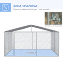 Gabbia Kennel per Cani da Esterno 400x400x232 cm in Metallo e Tetto in Tessuto Oxford Argento