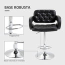 Sgabello da Bar Schiena Alto e Braccioli Rivestimento PU a Bottoni Nero  