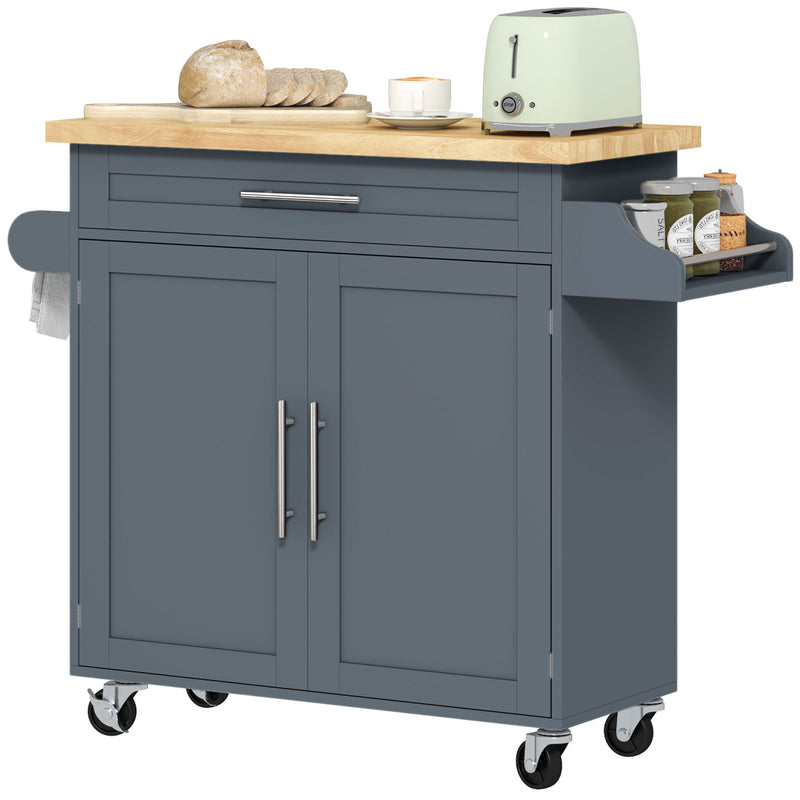 Carrello da Cucina con Cassetto, Portaspezie e Armadietto 109x40x89 cm Grigio e Color Legno   